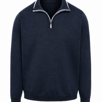 Navy Blue Quarter-Zip Pullover with Geometric Pattern