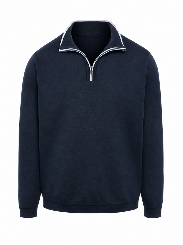 Navy Blue Quarter-Zip Pullover with Geometric Pattern
