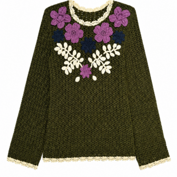Olive Green Crocheted Top with Floral Motif