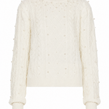 Off-White Cable Knit Pullover Sweater with Pearl Beads