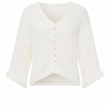 White Cropped Knit Cardigan with Three-Quarter Sleeves