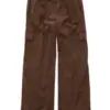 Brown Wide-Leg Cargo Pants with Elastic Waistband