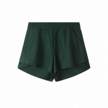Dark Green Pleated Flared Shorts with Elastic Waist
