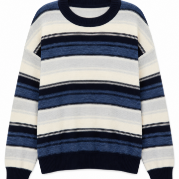 Navy & Blue Multi-Stripe Oversized Crewneck Sweater with Dropped Shoulders