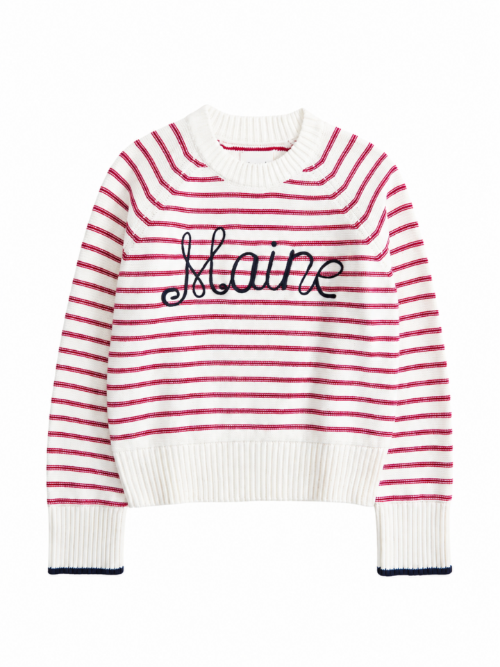 White Red Striped Boxy Sweater