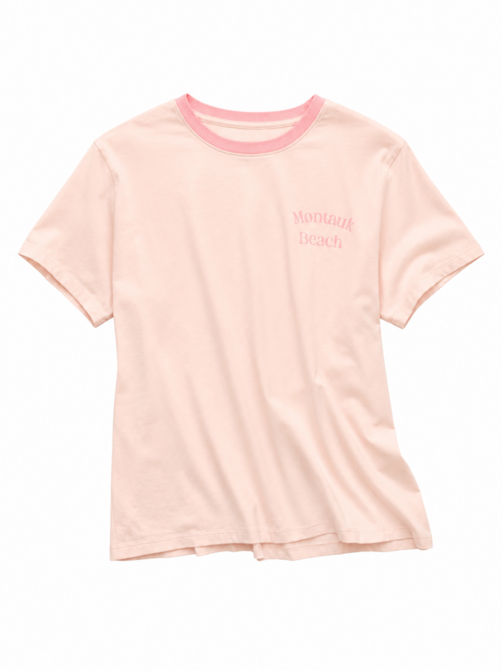 Light Pink Relaxed Fit T-Shirt with Contrast Collar