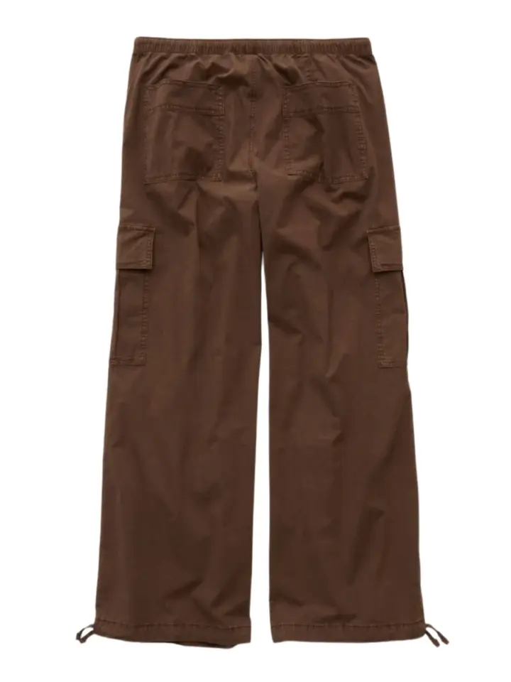 Brown Wide-Leg Cargo Pants with Elastic Waistband