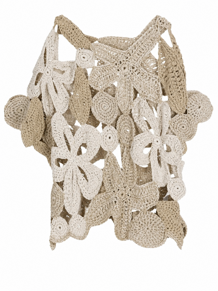 Cream and Beige Crochet Two-Tone Boxy Top