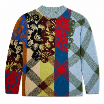 Multicolored Patchwork Argyle and Floral Crewneck Sweater