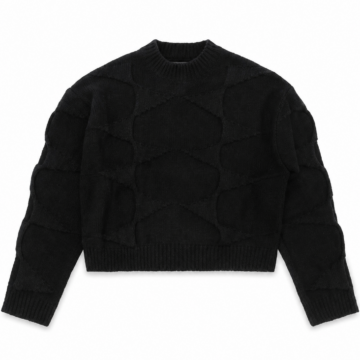 Black Cropped Diamond Cable-Knit Sweater