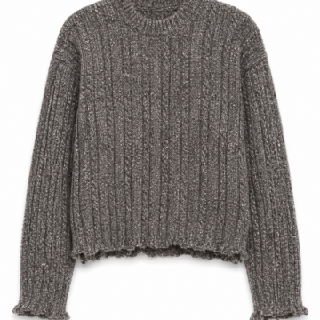 Heathered Grey Cropped Knit Sweater with Drop Shoulders