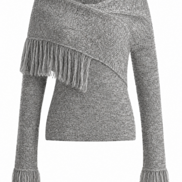 Heather Grey Knit Fringe Wrap Sweater