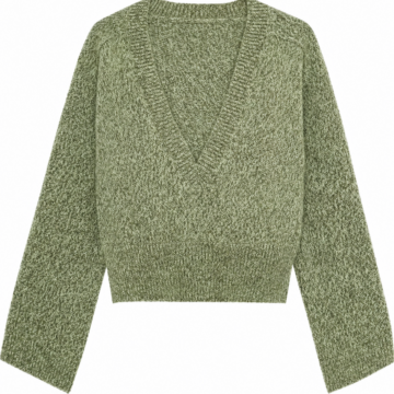 Green Marled Cropped Sweater with Chevron Pattern