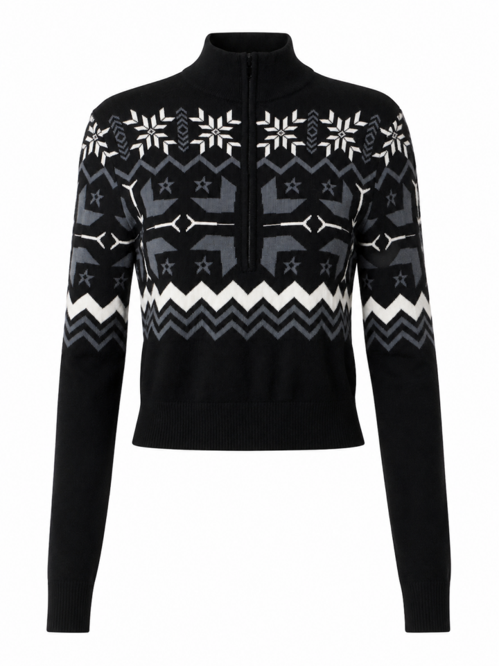 Black Geometric Print Mock Neck Sweater
