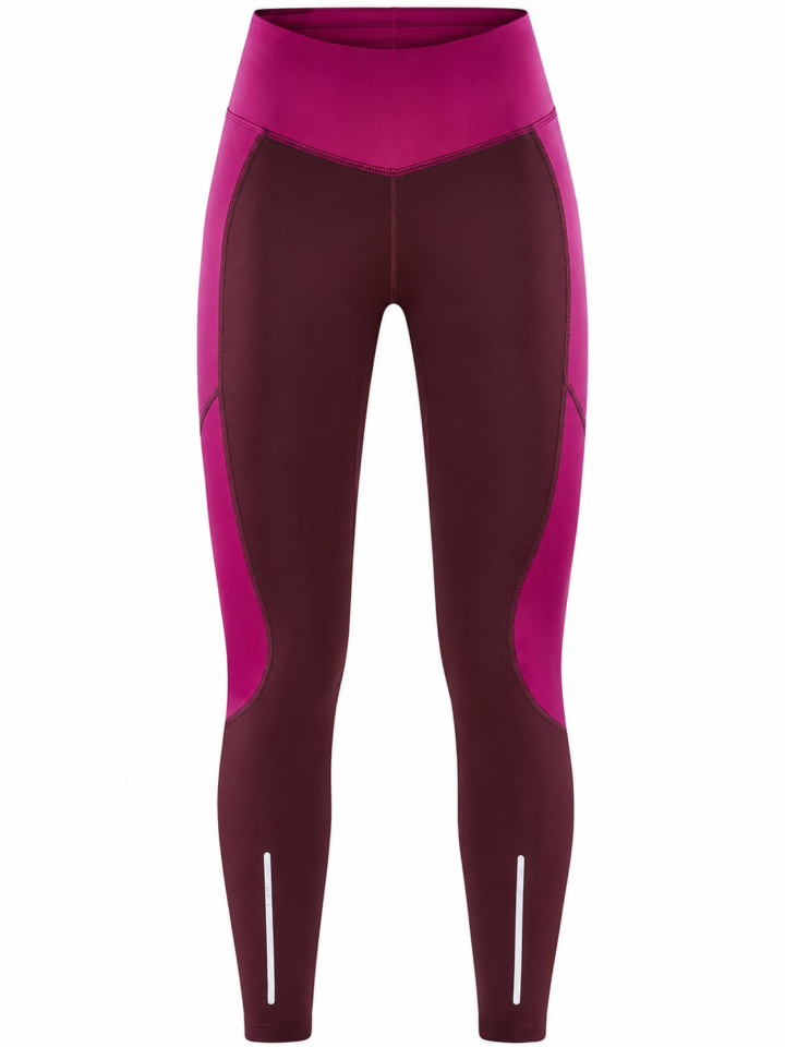 High-Waisted Color-Block Skinny Leggings in Burgundy and Magenta