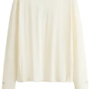 Off-White Oversized Boxy Crew Neck Top with Floral Embroidery