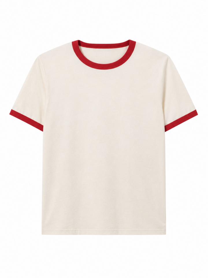 Cream Red Trim Ringer T-Shirt