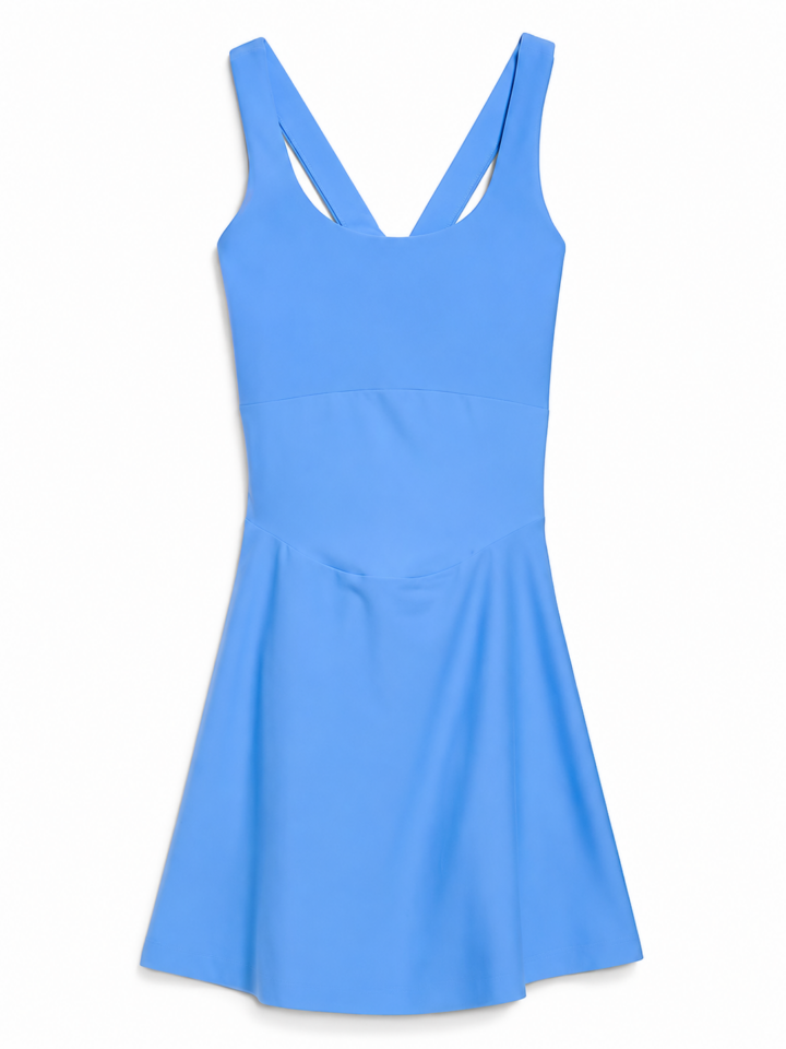 Light Blue Fit-and-Flare Sleeveless Dress with V-Neck