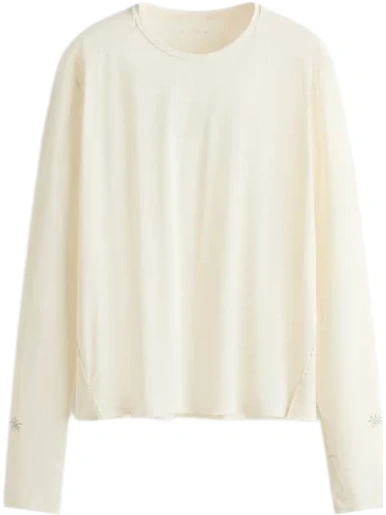 Off-White Oversized Boxy Crew Neck Top with Floral Embroidery