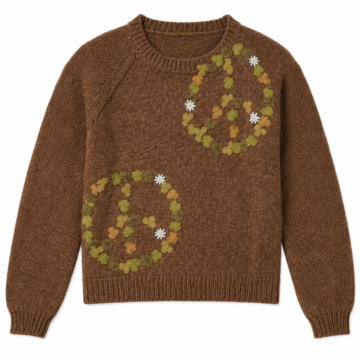 Brown Relaxed Fit Knit Sweater with Floral Appliqués