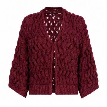 Burgundy Cropped Cable Knit Cardigan