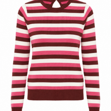 Pink White Brown Striped Long-Sleeve Knit Sweater