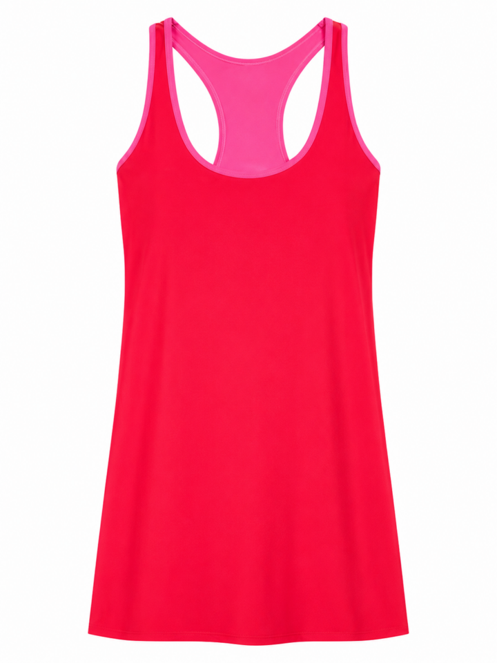 Red Sleeveless Racerback Dress with Pink Trim
