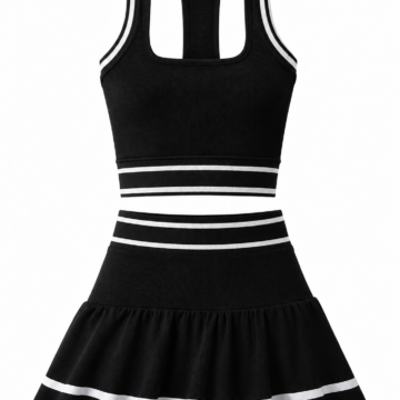 Black Ribbed Knit Crop Top and Skirt Set