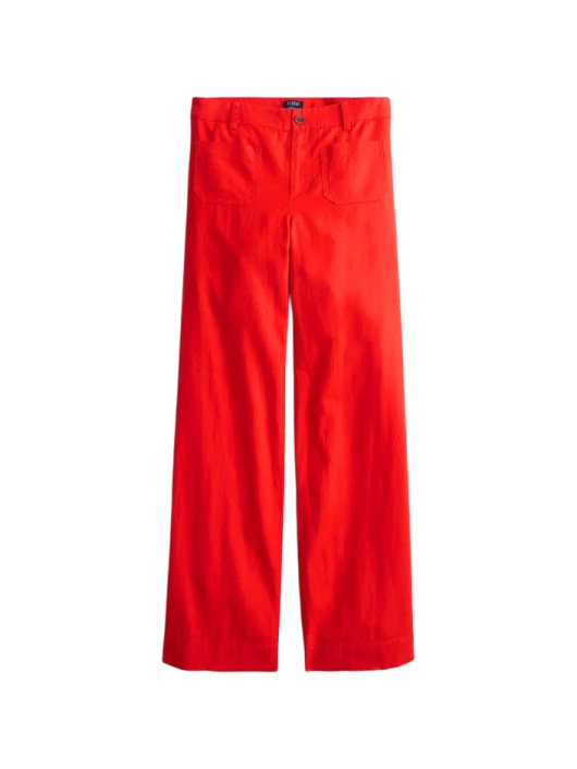Red Wide-Leg Trousers with Patch Pockets