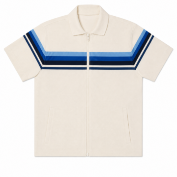 Off-White Relaxed Fit Zip Polo Shirt with Multicolor Chevron Stripes