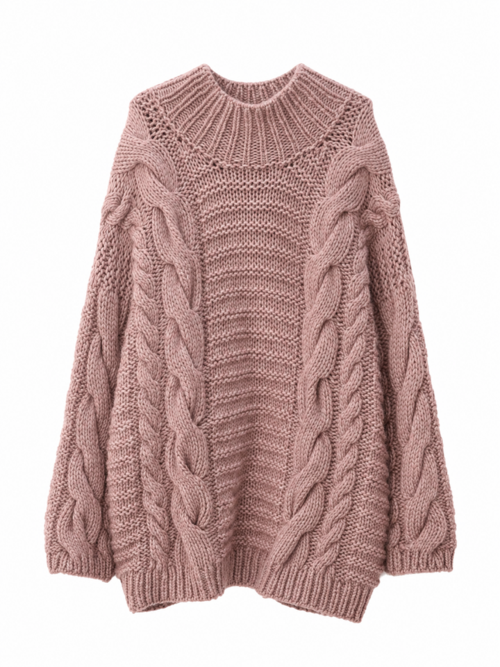 Dusty Rose Oversized Cable-Knit Sweater
