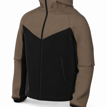 Olive Green and Black Color-Block Full-Zip Hooded Jacket