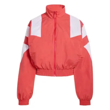 Coral and White Zip-Up Dolman Sleeve Track Jacket with Mock Neck