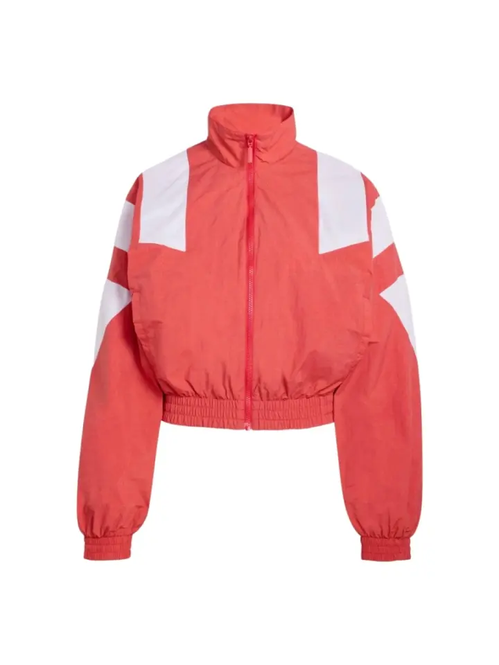 Coral and White Zip-Up Dolman Sleeve Track Jacket with Mock Neck