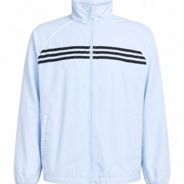 Light Blue Track Jacket with Black Stripes and Stand Collar