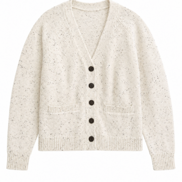 Off-White V-Neck Cardigan with Speckled Knit