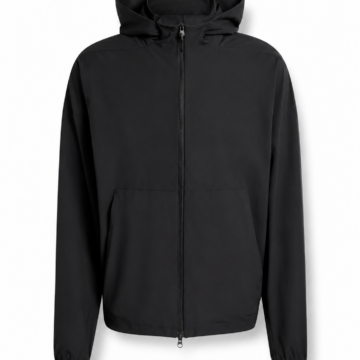 Black Relaxed-Fit Full-Zip Hooded Jacket with Elastic Cuffs