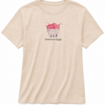 Light Beige Heathered Graphic T-Shirt with Cherry Print