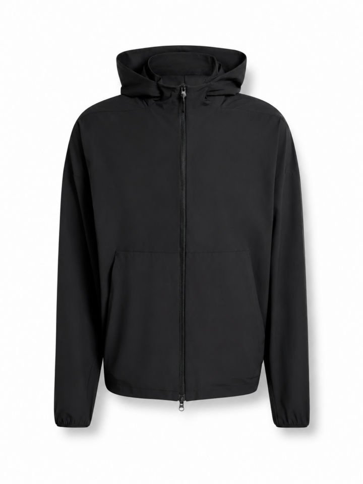 Black Relaxed-Fit Full-Zip Hooded Jacket with Elastic Cuffs