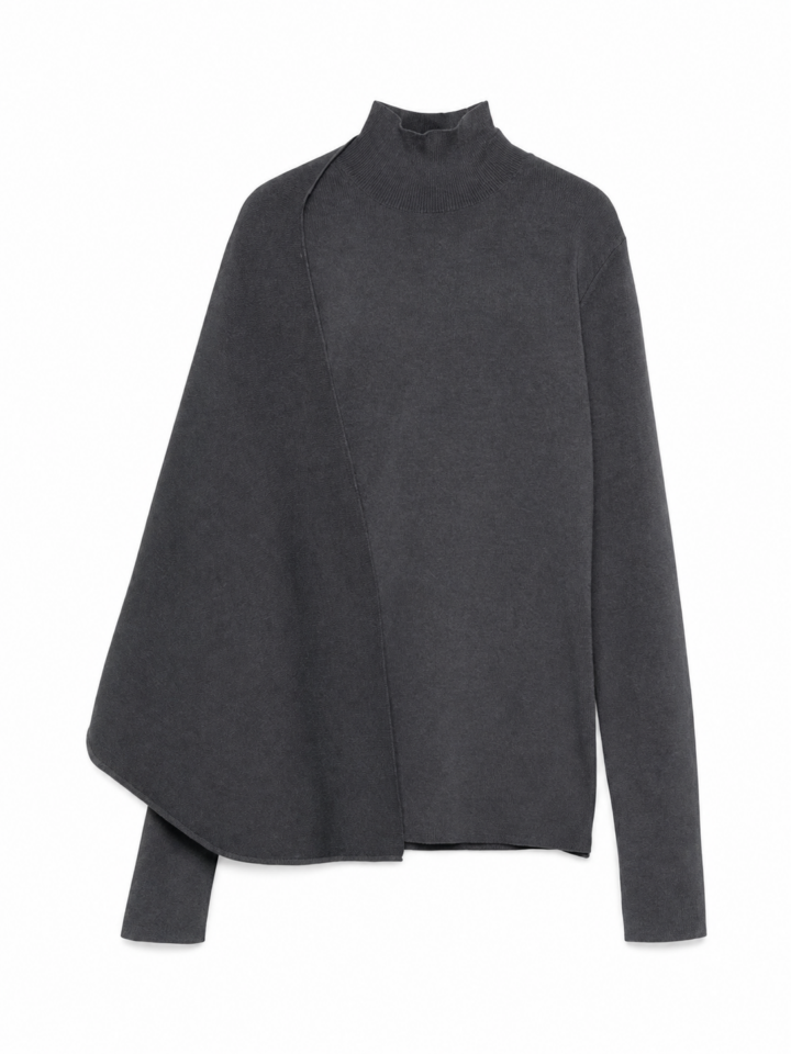 Charcoal Grey Asymmetrical Poncho Knit Top