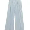 Light Blue Wide-Leg Pants with Pleated Waist