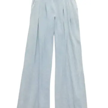 Light Blue Wide-Leg Pants with Pleated Waist