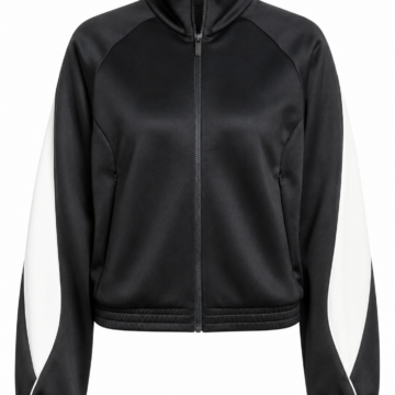 Black Full-Zip Track Jacket with White Sleeve Panels