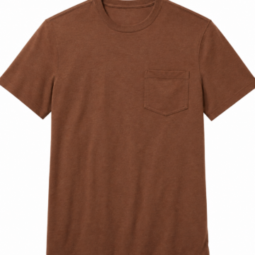 Brown Heathered Crewneck T-Shirt with Patch Pocket