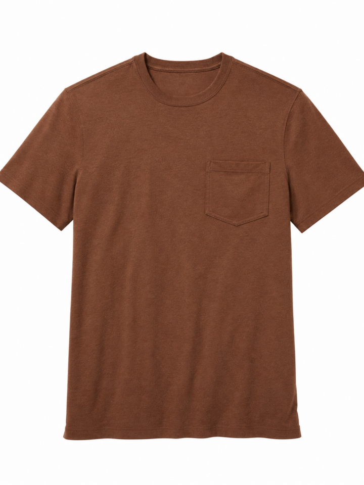 Brown Heathered Crewneck T-Shirt with Patch Pocket