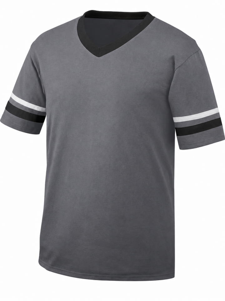 Grey Short-Sleeve V-Neck T-Shirt with Black Trim