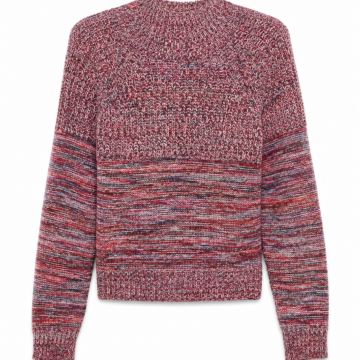 Marled Red Burgundy Grey Cream Mock Neck Sweater