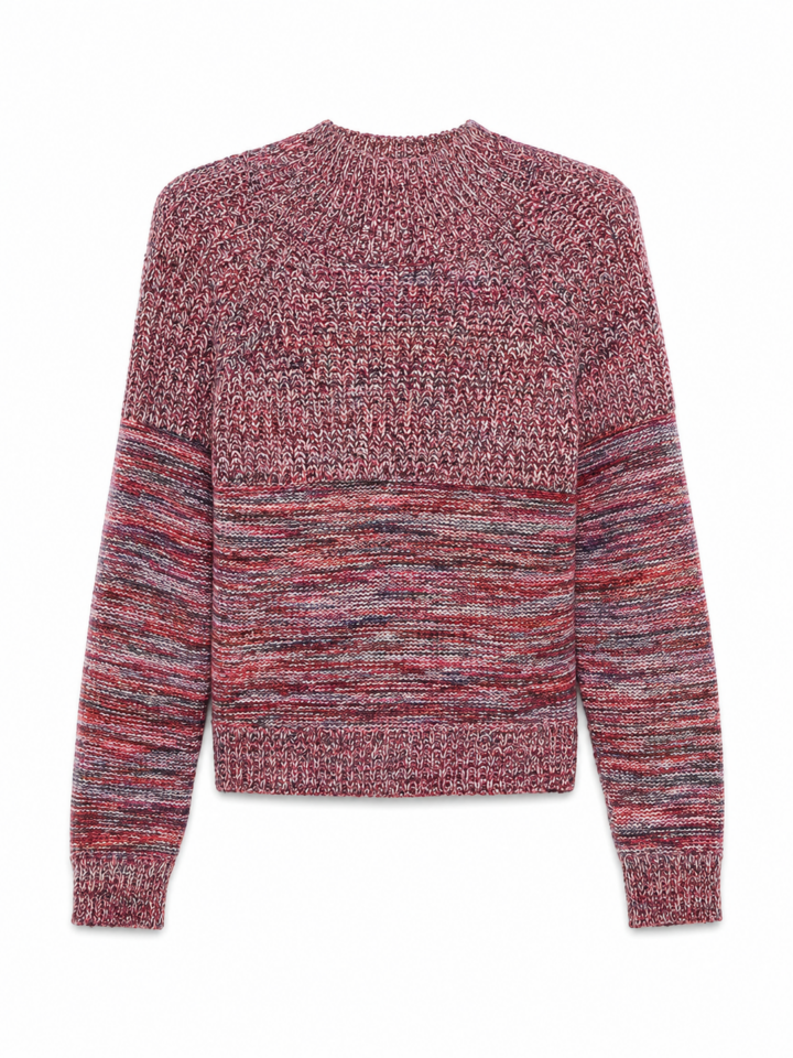 Marled Red Burgundy Grey Cream Mock Neck Sweater