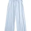 Light Blue and White Striped Wide-Leg Drawstring Pants