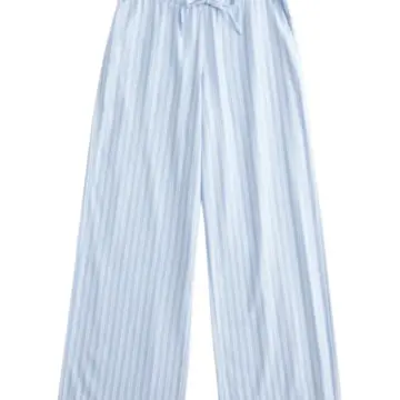 Light Blue and White Striped Wide-Leg Drawstring Pants